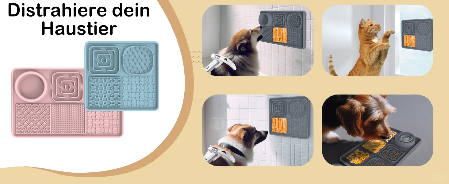 Лежанка-смакота для собак Bibykivn Schleckmatte: антистрес, купання, догляд, дресирування. З присоском. Рожевий+Сірий, квадратна