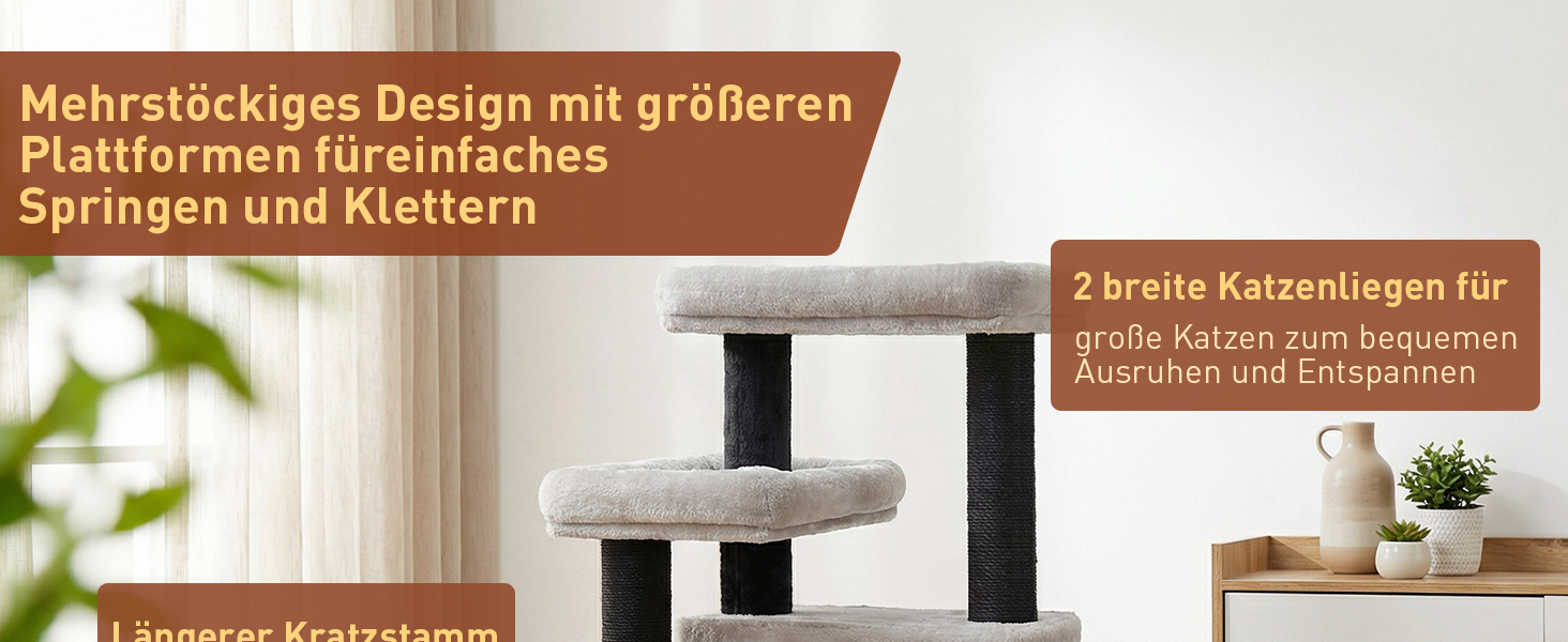 Великий котячий комплекс Kratzbaum 164 см для великих котів, з 11 см товстими стовпами, гамаком, плюшевими платформами та ховалькою