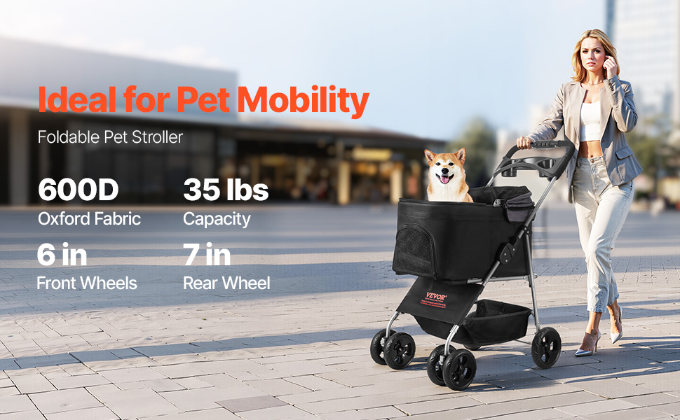 Візок для собак VEVOR 81x46x97 см, вантажопідйомність 16,9 кг, складний, знімний кошик та сітчасті вікна, гальмо, для маленьких та середніх собак