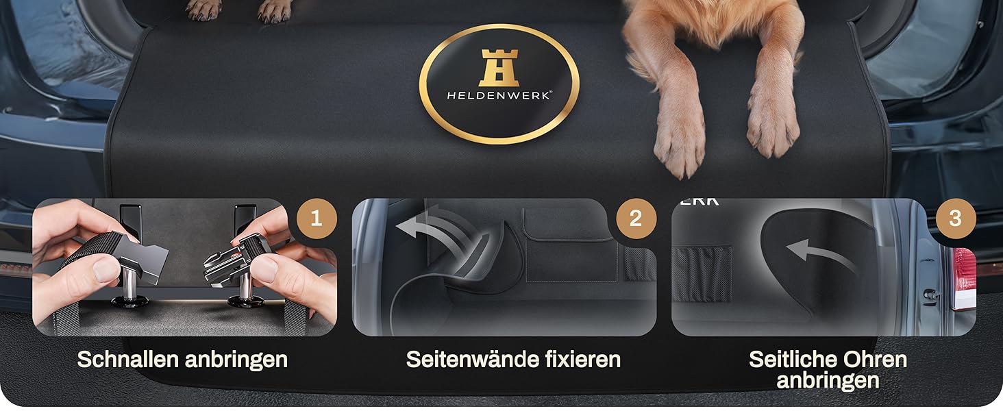 Захист для багажника автомобіля від бруду та подряпин для собак HELDENWERK, стежка, захист бокових стінок та краю, водовідштовхувальний, анти-царапин, універсальний, чорний (Basic)