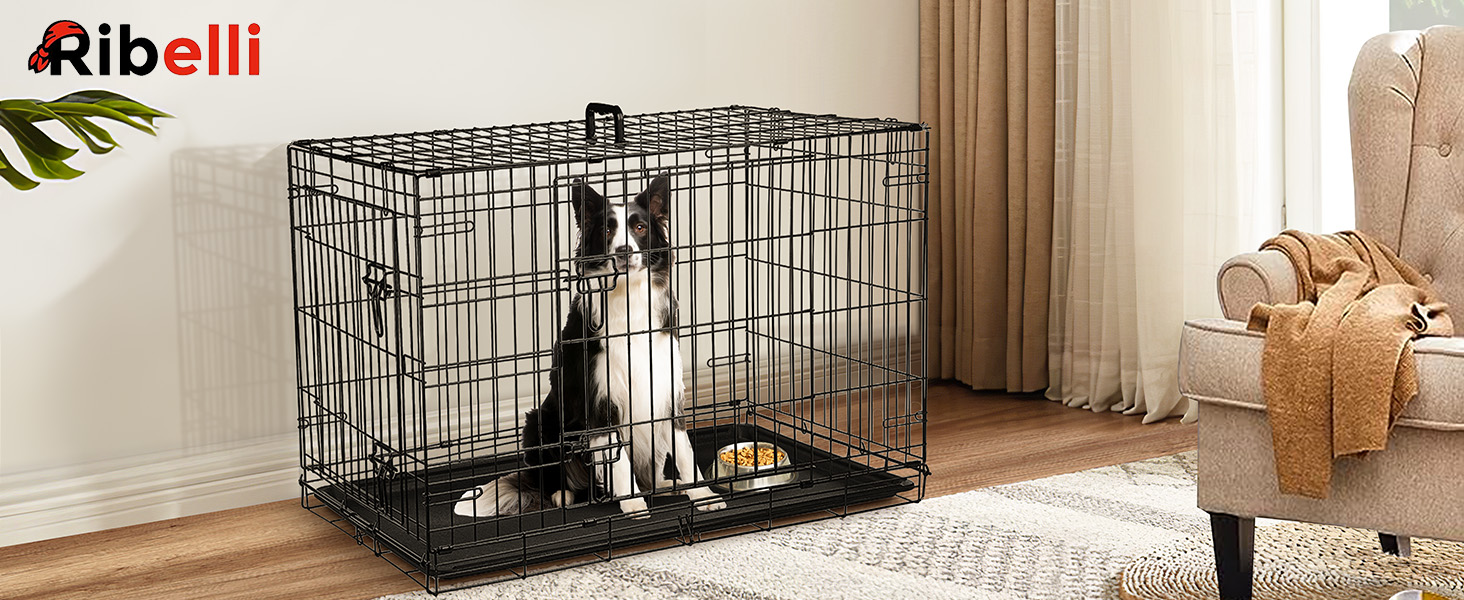 Складана металевa клітка для собак Ribelli XXL, до 43 кг, 107x77x71 см, з 2 дверима і ручками для перенесення, порошкове покриття