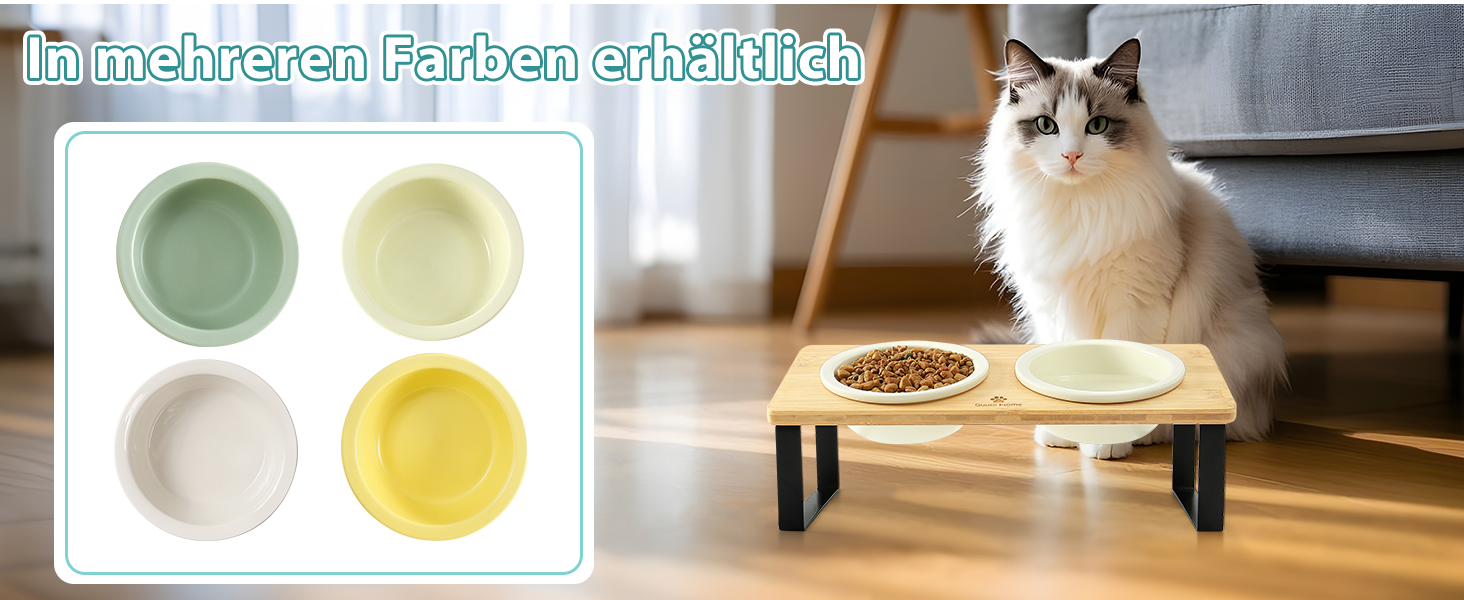 Набір мисок для котів GUUSII HOME (2 шт.) з кераміки, 360 мл, для корму та води, бежевий, 14 см, миски для котів, машиномийні