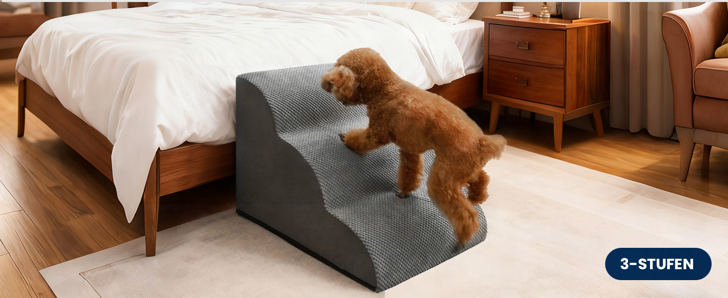 Сходинки для собак Mora Pets: зручні та безпечні сходи для ліжка та дивану, 4 сходинки, антиковзаюча поверхня, знімний чохол, 50 см висота