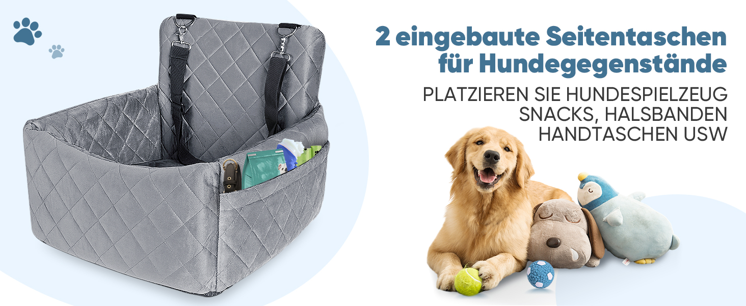 Автомобільний лежак для собак, кріплення на заднє сидіння, з ременями безпеки та кишенею для зберігання, 45x40x34 см