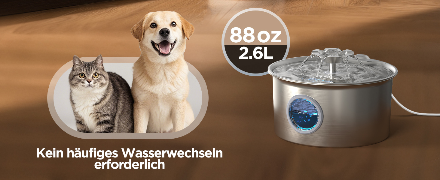 Турнік для котів з нержавіючої сталі Katzenbrunnen: фонтанчик для води, 2.6л, дисплей рівня води, дизайн водоспаду, підходить для собак та котів