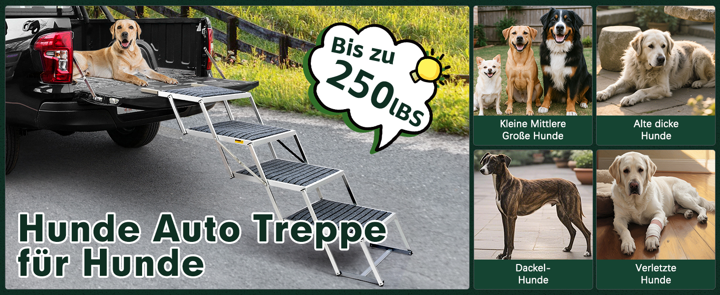 Сходинка для собак у машину з килимком, широка, 4 сходинки, складана, до 100 кг, для вантажівок та SUV