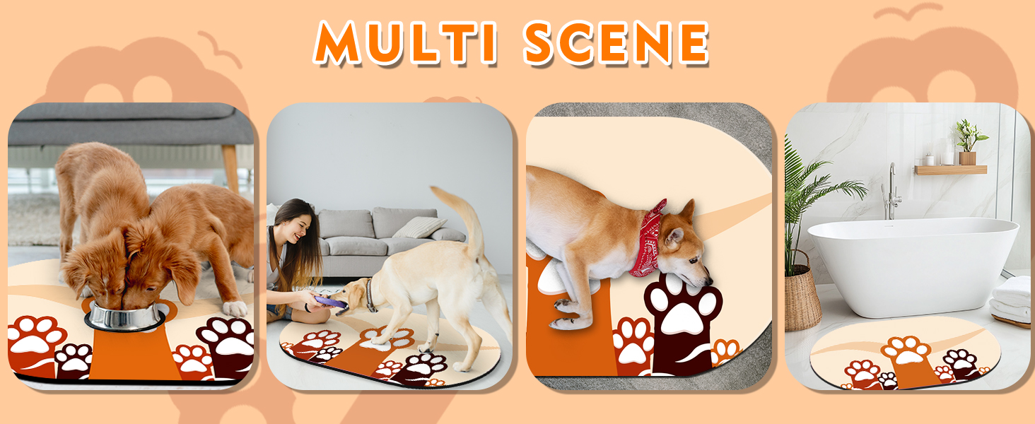 Підкладка під годівницю для собак, вбираюча, 61x40.5 см, нековзна, з гумовою основою, бежева, Paw