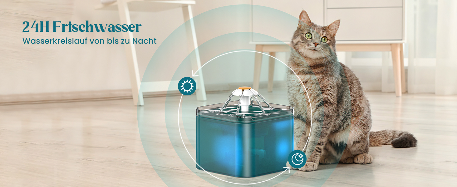 Фонтан-поїлка для котів та собак AONBOY, 2л, ультратихий з LED-підсвіткою, вугільним фільтром та помпою
