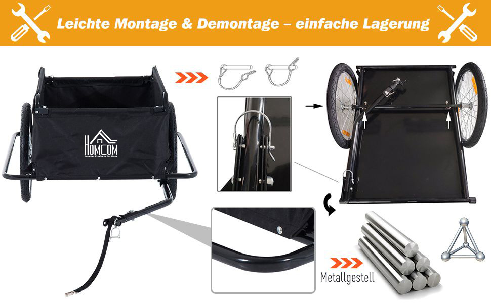 Причіп для велосипеда HOMCOM - вантажний причіп для дітей, чорний