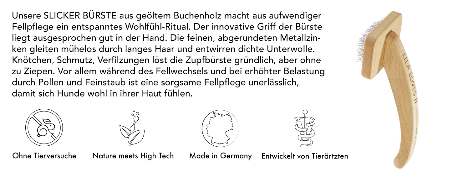 Щітка для шерсті собак Lila Loves It Small - з металевими зубцями, для собак, веганська, з бука