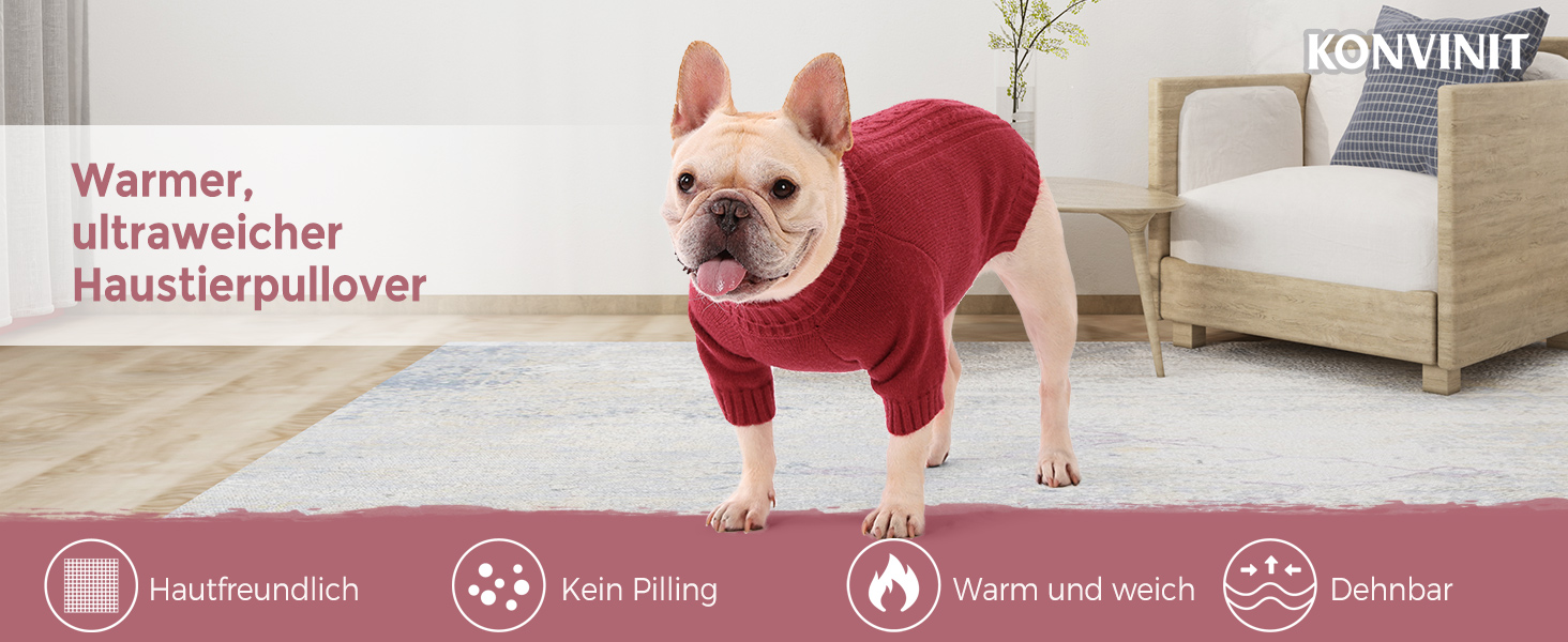 Теплий в'язаний пуловер для собак з коміром-горловиною. Підходить для маленьких, середніх собак, цуценят та котів. Колір: червоний