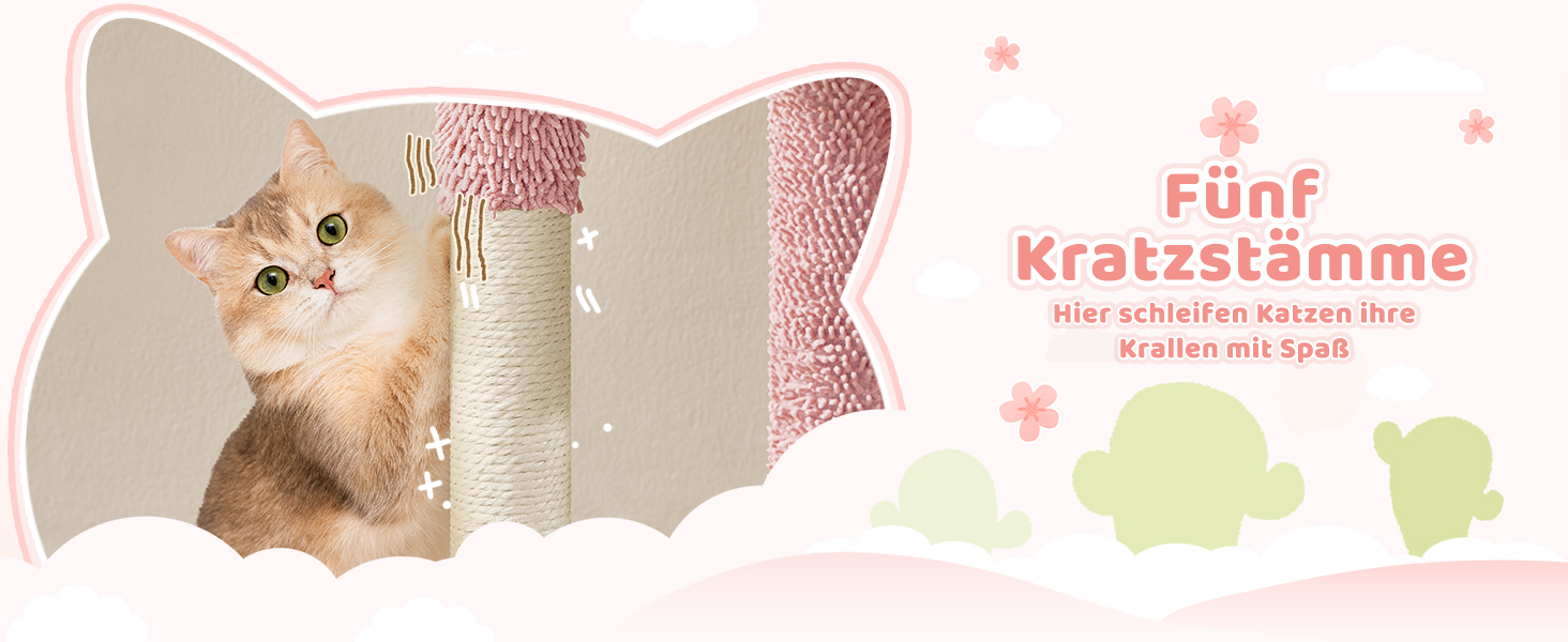 Когтеточка-будинок для котів Yaheetech Kaktus, 106.5 см, бежево-коричнева, з оглядовою платформою та печереєю