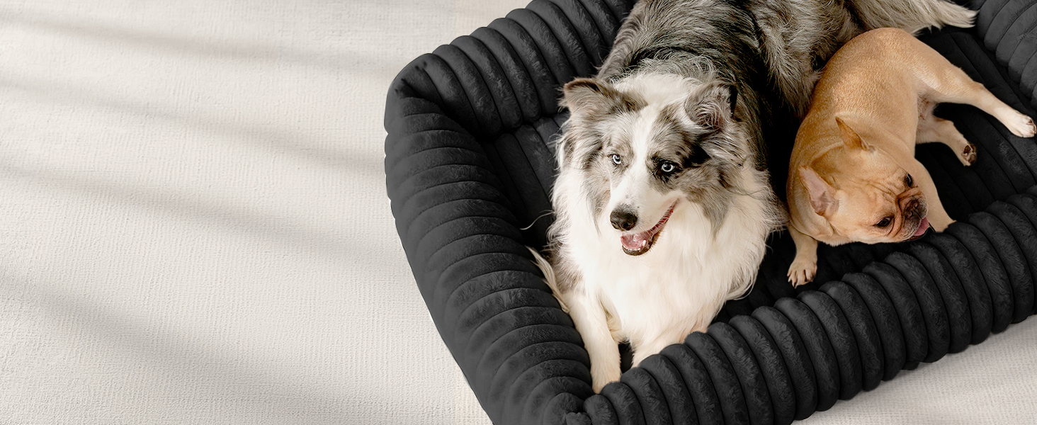 Ортопедичний лежак для собак великих порід, лежанка для собак з підголовником, знімний та миючий килимок, лежанка-софа для собак з ручками (Чорний, 92*69*20 см)