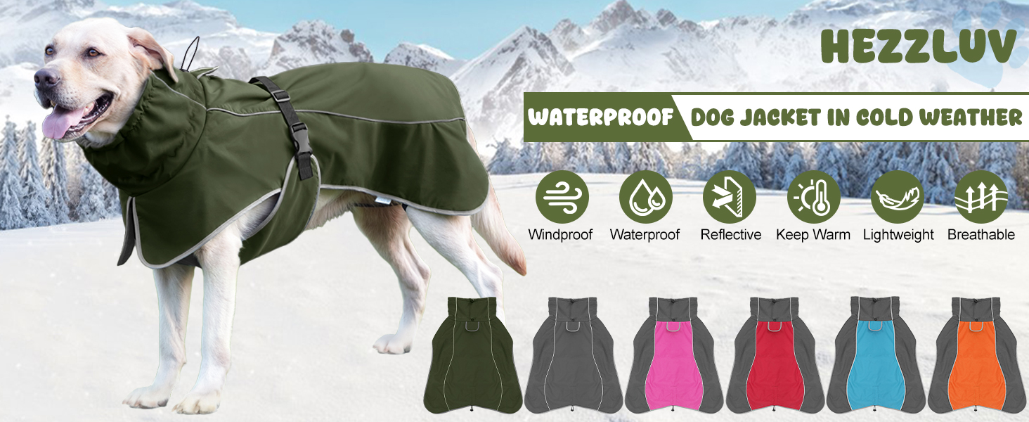 Водонепроникна куртка для собак HezzLuv, світловідбиваюча, вітрозахисна, тепла зимова куртка з м'яким флісовим підкладкою для собак маленьких та великих порід, для активного відпочинку на природі, кемпінгу та походів у холодну погоду (M(спина: 50см), армійний зелений)