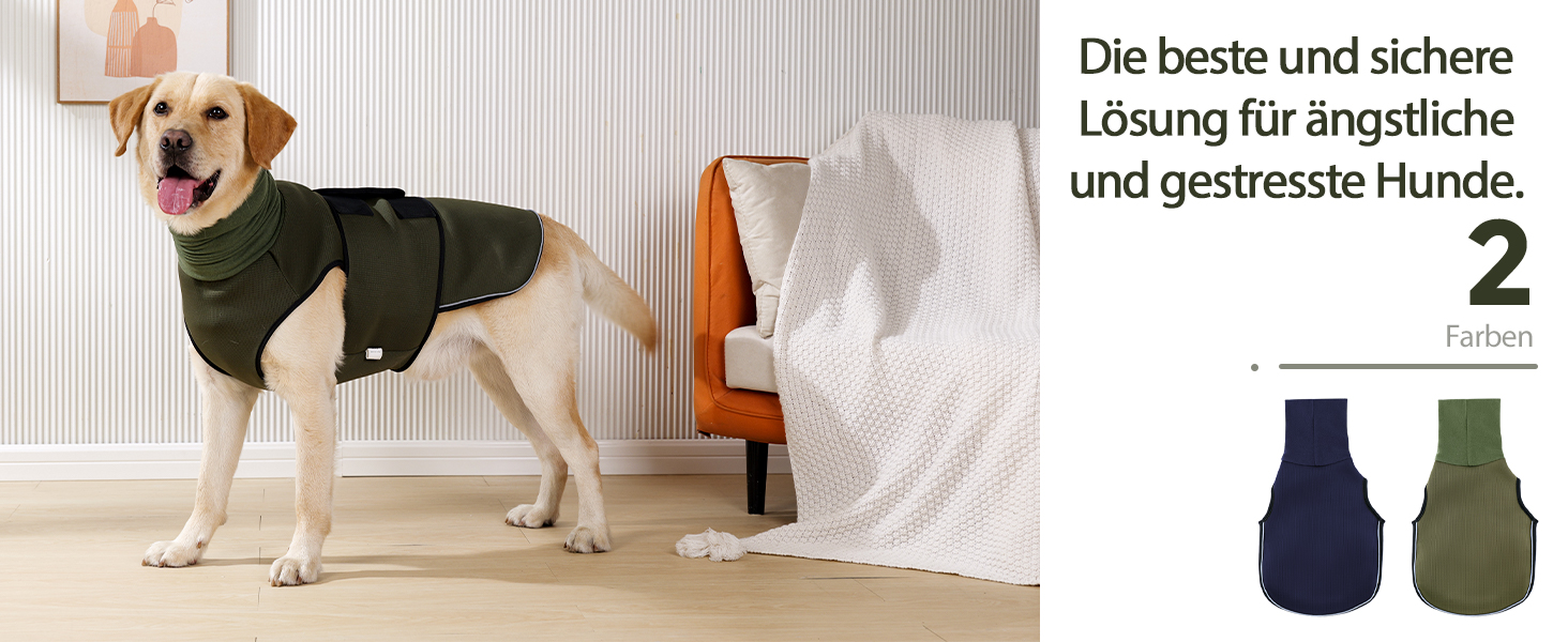 Заспокійливий жилет для собак Heywean з капюшоном та захистом вух, антистресовий, XL, оливковий