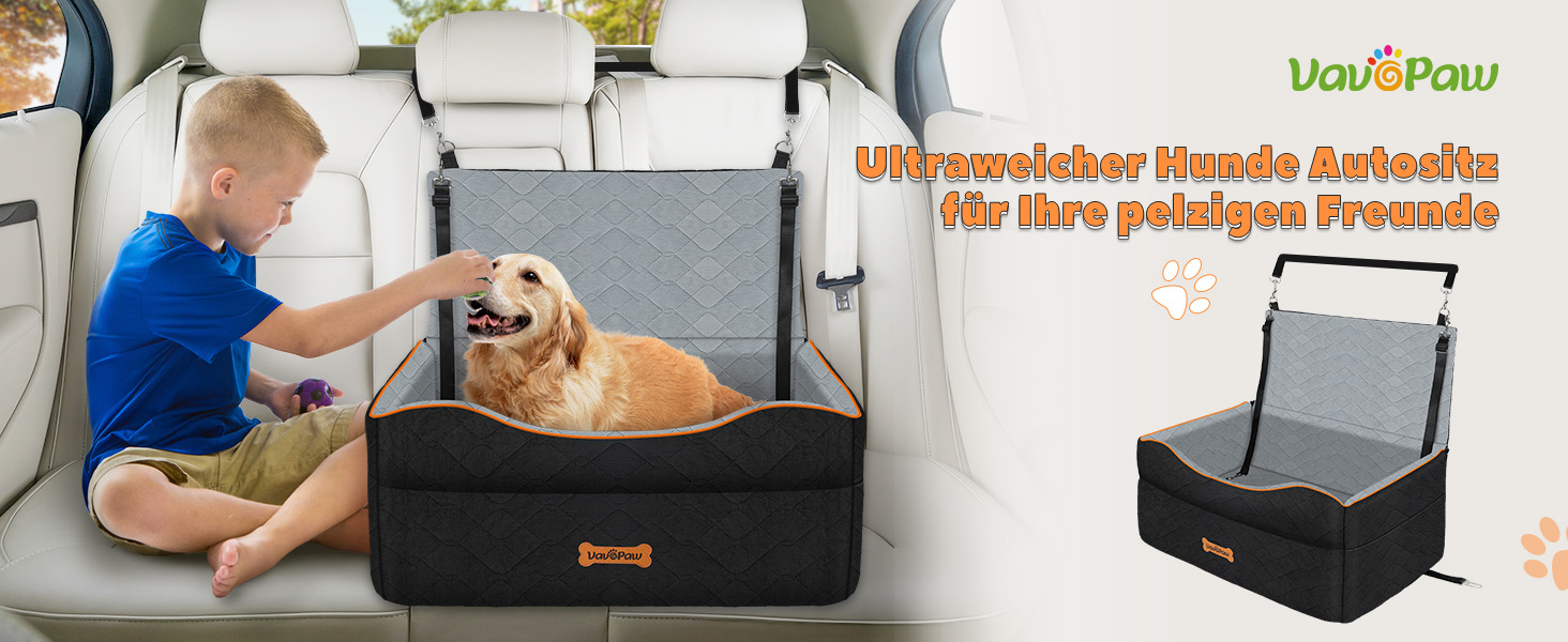 Автокрісло для собак VavoPaw: комфортне та безпечне автокрісло для середніх та маленьких собак (до 23 кг), чорний/сірий, розмір M