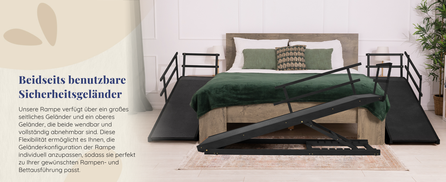 Східці для собак до ліжка з захисним бар'єром - для великих собак до 90 кг - регульована висота до 94.5 см - ширина 49.5 см - складані - антиковзні ручки - береза - натуральний колір (чорний)