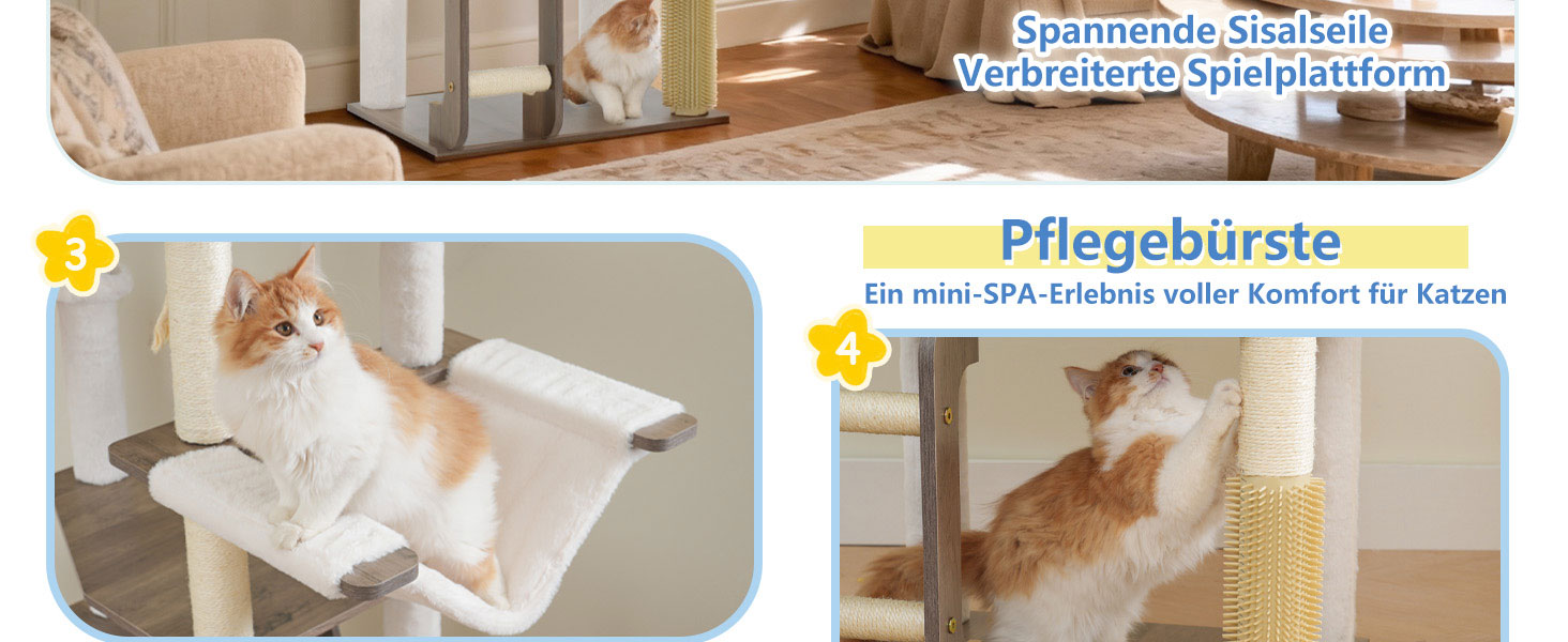 Дерев'яний кігтетопор Hey-brother Holz Kratzbaum 184см для великих котів, багатоярусний, зі стійкою платформою, кошиком, будиночком, щіткою та драбиною (Gris Vintage)