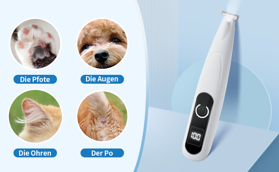 Триммер для догляду за лапами собак та котів з LED-підсвіткою, цифровим дисплеєм, вологостійкий, бездротовий, тихий, USB-зарядний, професійний