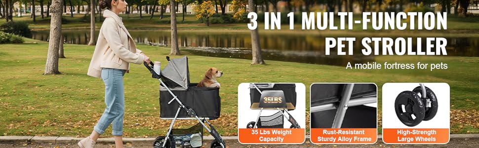 Візок для собак VEVOR, 79x46x102 см, до 16 кг, складаний, алюмінієвий каркас, Oxford 600D, сітчасті вікна, EVA колеса