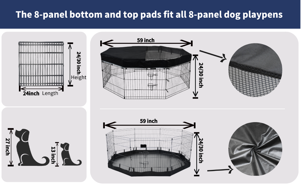Захист для собачого вольєра Zuisfau, сітчаста верхня частина, сумісний з 61 см, 8 панелей, металевий вольєр, чорний, з гачками. (Тільки захист, вольєр не входить до комплекту)