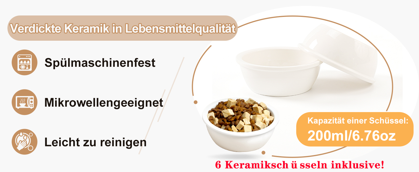 Набір мисок для котів GUUSII HOME: 6 мисок, кераміка, піднята годівниця, анти-блювотна, жовтий колір