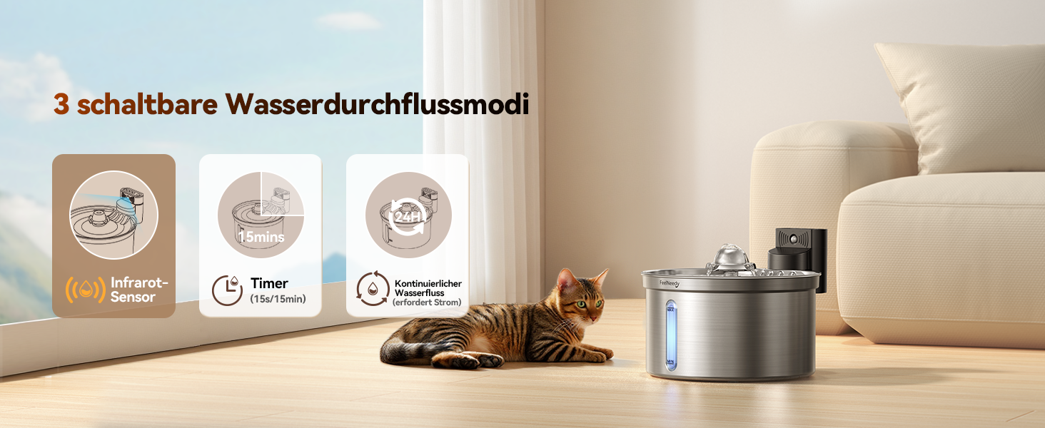 Автоматичний фонтанчик для котів та собак FEELNEEDY FN-W19, 3.5L, з датчиком, бездротовий, з акумулятором 4000mAh, 3 режими, з фільтром з активованого вугілля