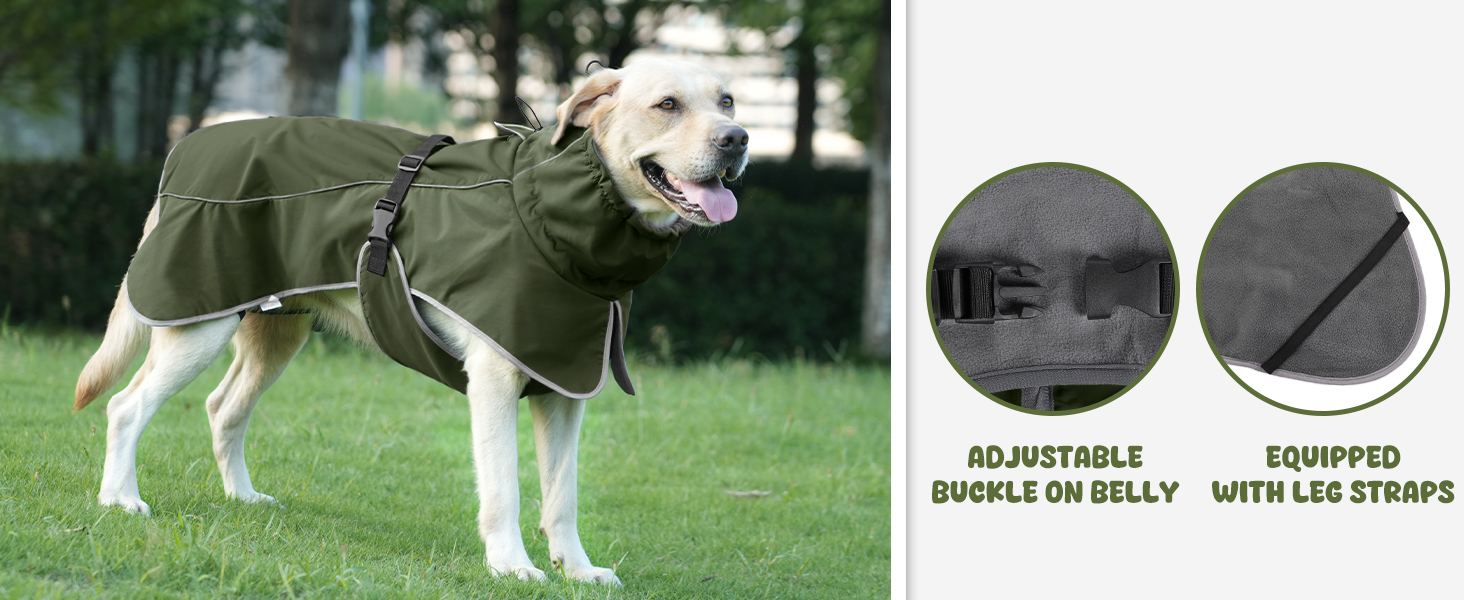 Водонепроникна куртка для собак HezzLuv, світловідбиваюча, вітрозахисна, тепла зимова куртка з м'яким флісовим підкладкою для собак маленьких та великих порід, для активного відпочинку на природі, кемпінгу та походів у холодну погоду (M(спина: 50см), армійний зелений)