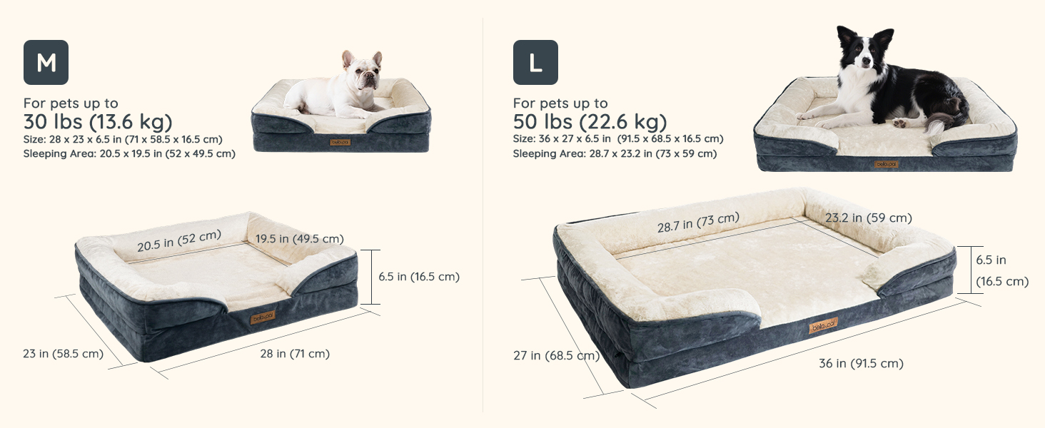Ортопедичне ліжко для собак BELLA & PAL, 71x59 см - зручне собаче ліжко з ефектом пам'яті, водовідштовхувальний вкладиш, знімний фланелевий чохол, неслизьке дно, сіре