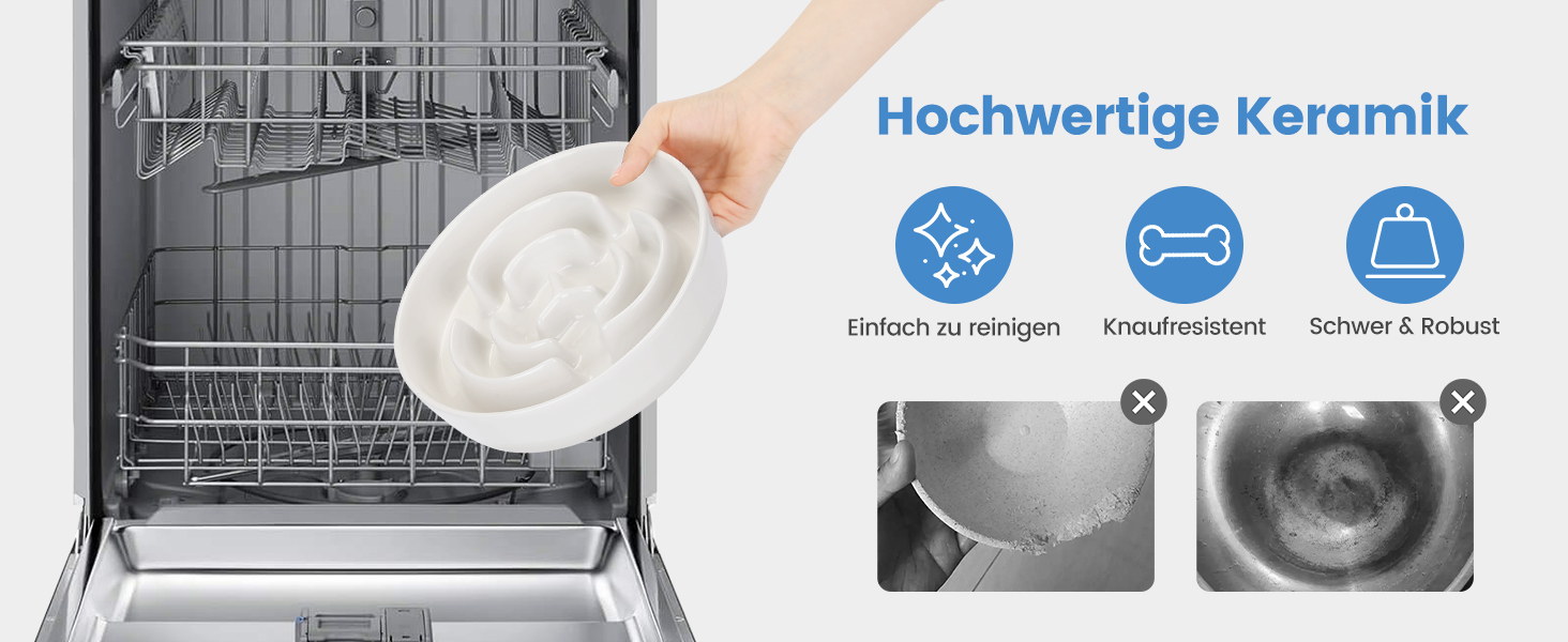 Антислизька годівниця для собак, Slow Feeder, кераміка, Ø 20.5 см, для середніх та великих собак, миюча, безпечна для їжі (біла)