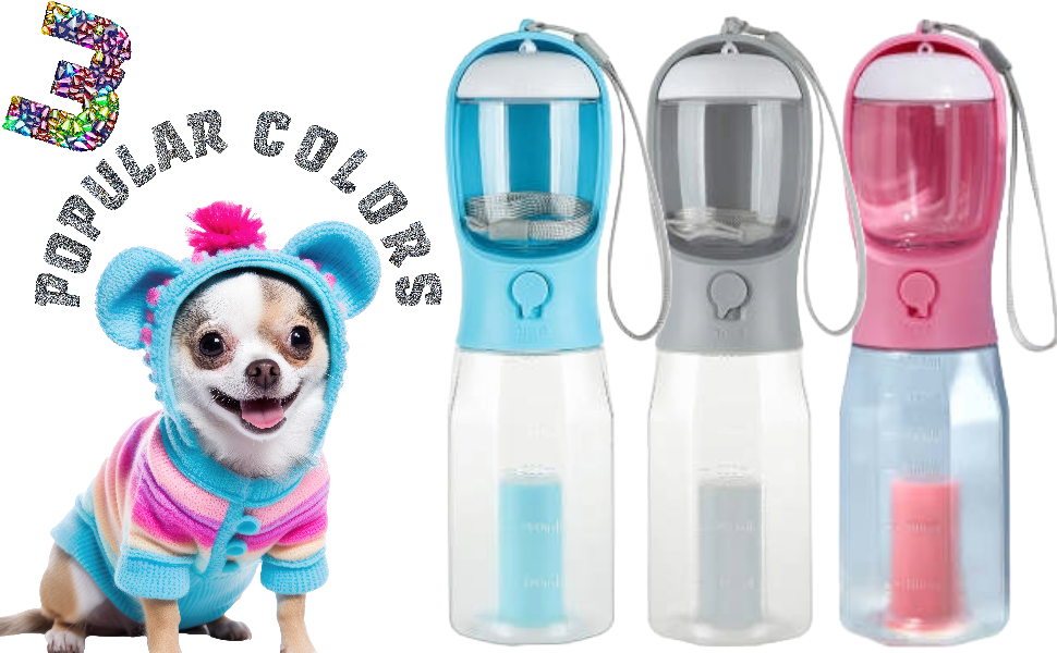 Водяна пляшка для собак PANJAL 600 мл, 4-в-1, витокозахисна, без BPA, з дозатором пакетів та відділенням для ласощів, з фільтром – для прогулянок, походів, подорожей, блакитна