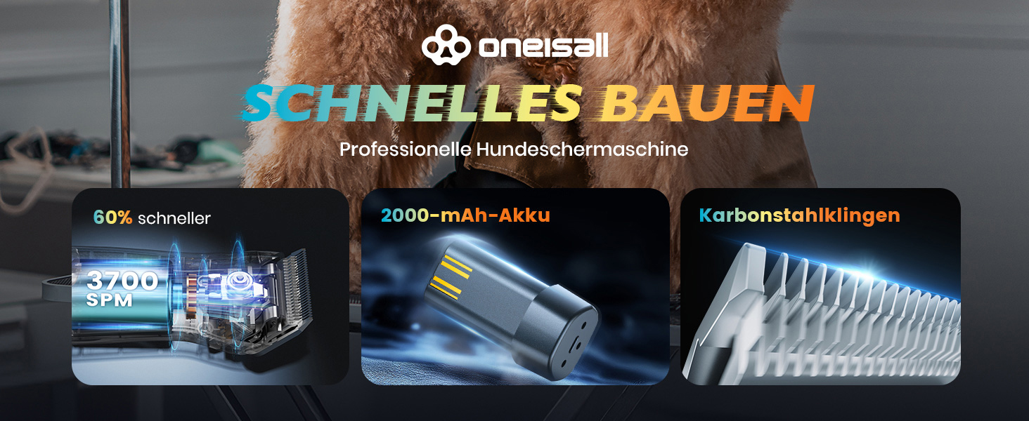 Професійна машинка для стрижки собак Oneisall: акумулятор, 2 швидкості, тиха, для густого та довгого волосся, з лезом з вуглецевої сталі