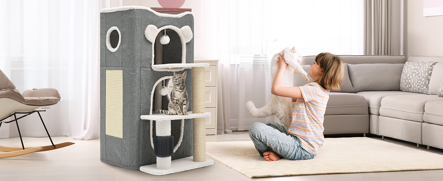 Будинок для котів YITAHOME: сучасний комплекс з тунелем, когтеточкою та ігровим майданчиком (сірий)