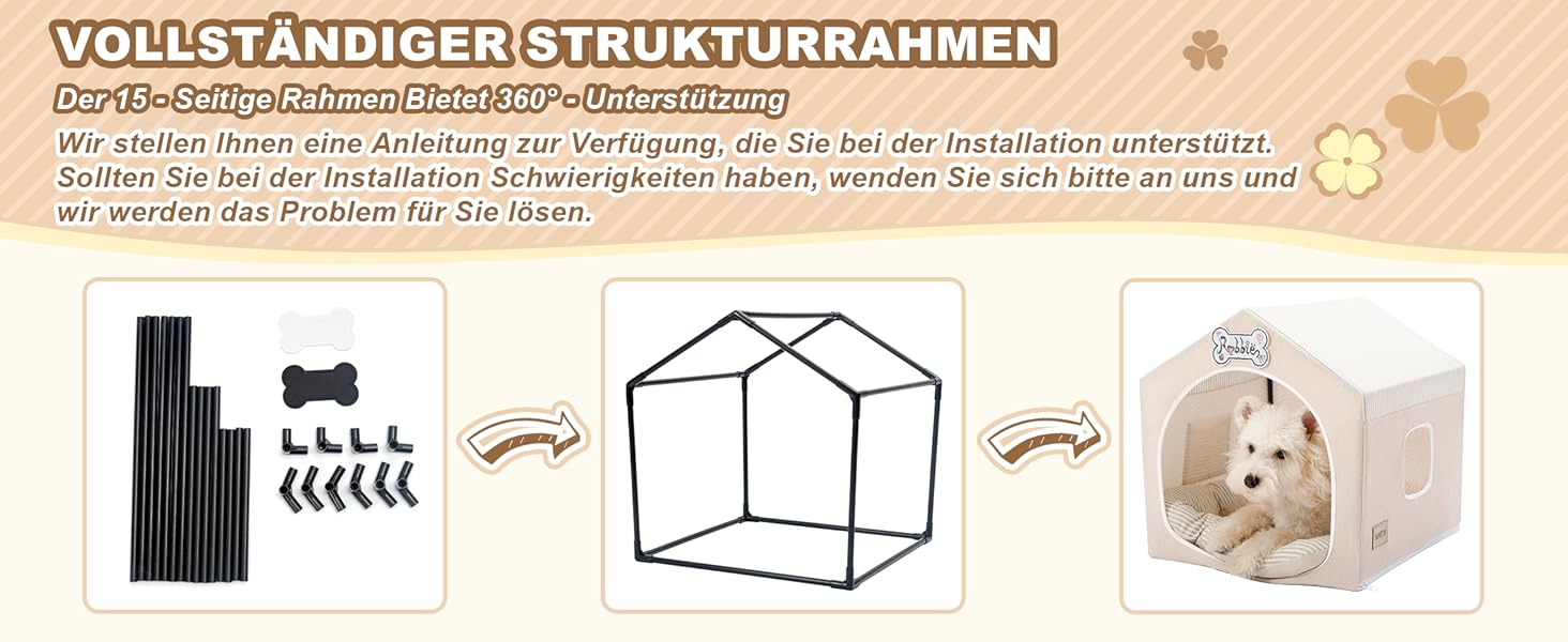 Будка для собак Jiupety, внутрішня, розкладна, для собак 4-9 кг, розмір M, 43x43x43 см, бежева
