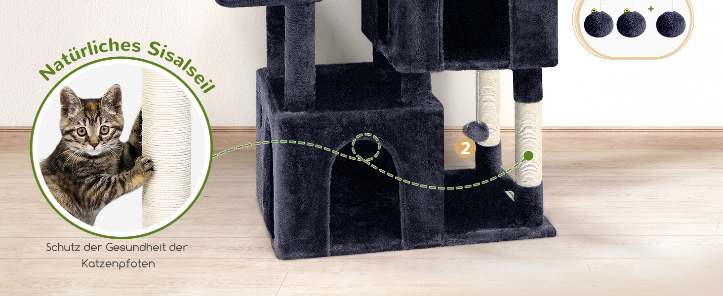 Драбина для котів Globlazer XL, бежева, 156 см, з будиночком, сизаль, іграшки