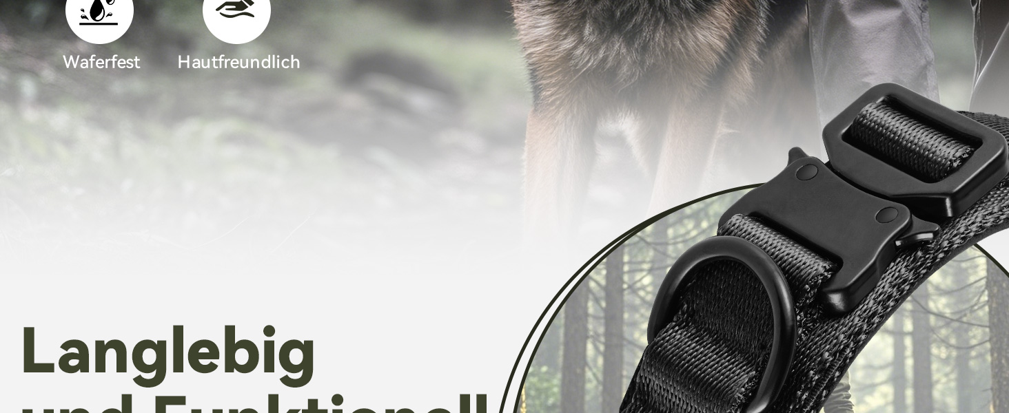 Тактичне собаче нашийник DE JIARUI з ручкою, водонепроникний Airtag нашийник для собак, товстий регульований нашийник для собак з м'якою підкладкою, металева застібка для собак середніх та великих порід (зелений, M(15'-19')) Зелений L(18'-23')