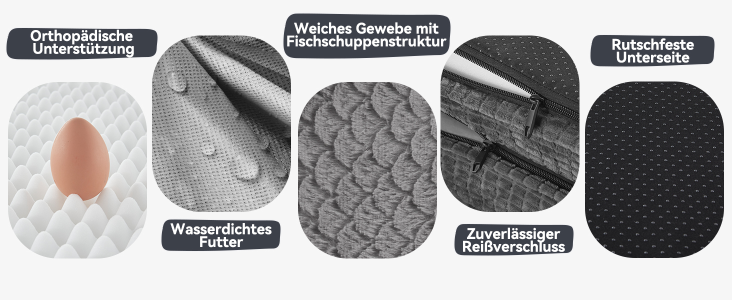 Ортопедичне ліжко для собак великих та середніх порід, XL, з м'якою подушкою для шиї, Memory Foam, вологостійке, неслизьке, знімний кошик, сірий, 107 x 81 x 19 см