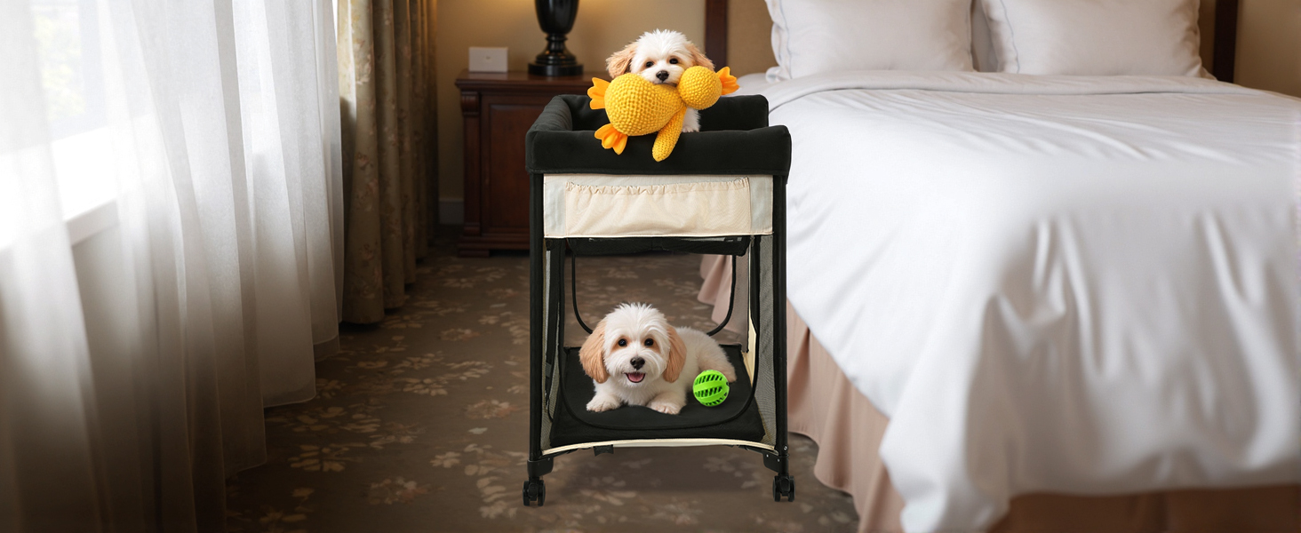 Підвищене ліжко для домашніх тварин VEVOR (XL), складне ліжко для собак з тканини 600D Oxford та голландського оксамиту, портативне дитяче ліжко з колесами та боковими кишенями, бежеве