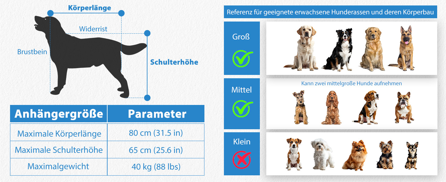 SEPNINE® Причіп для собак XL 2-в-1, велосипедний та візок для собак до 40 кг, складний з гальмами та зчіпним пристроєм, для середніх та великих собак – блакитний