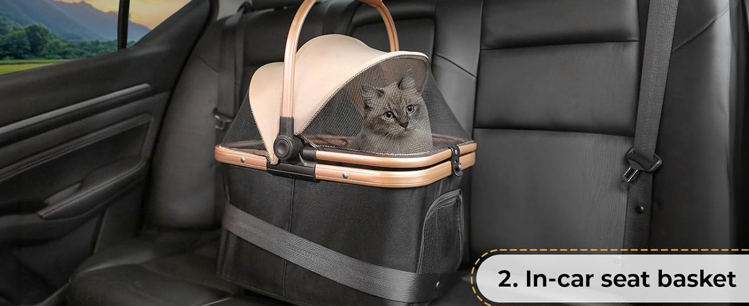 Візок для собак Mamizо 4 в 1, чорний, для 2 тварин до 15 кг, з переносною сумкою та колесами PU