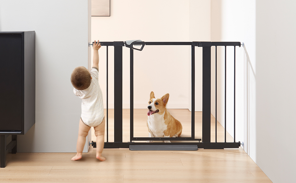 Ворота для собак Unipaws: прозорі, без свердління, 74-109 см, для дверних прорізів та сходів, білий (чорний)