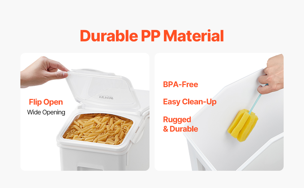 Набір контейнерів для зберігання VEVOR: 4 шт. (2 x 15 л / 2 x 20 л) з колесами, мірним стаканчиком та герметичними кришками. Підходять для кормів для тварин, круп, мюслі та кухонних інгредієнтів.