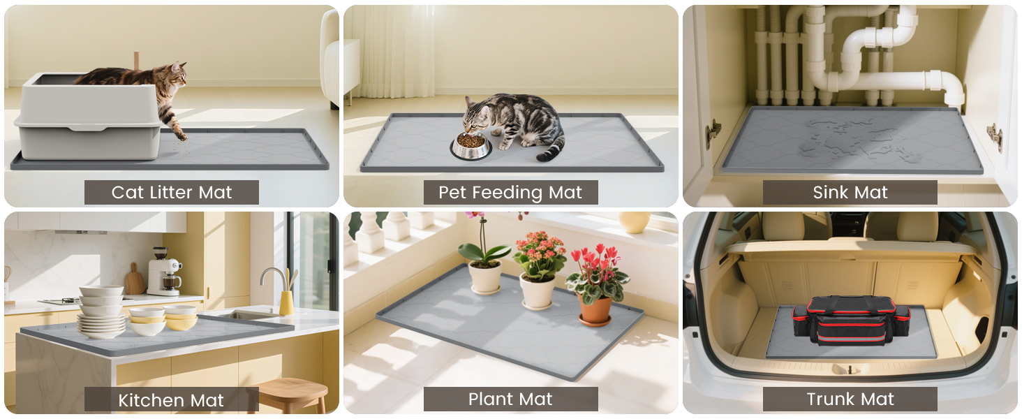 Силіконова килимок під лоток для котів, 86x56 см, вологостійкий, легко чиститься, не слизький, сірий