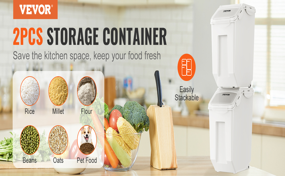 Контейнер для зберігання VEVOR 15 л з кришкою та колесами, герметичний, для продуктів (рис, борошно, цукор, горіхи, корм)