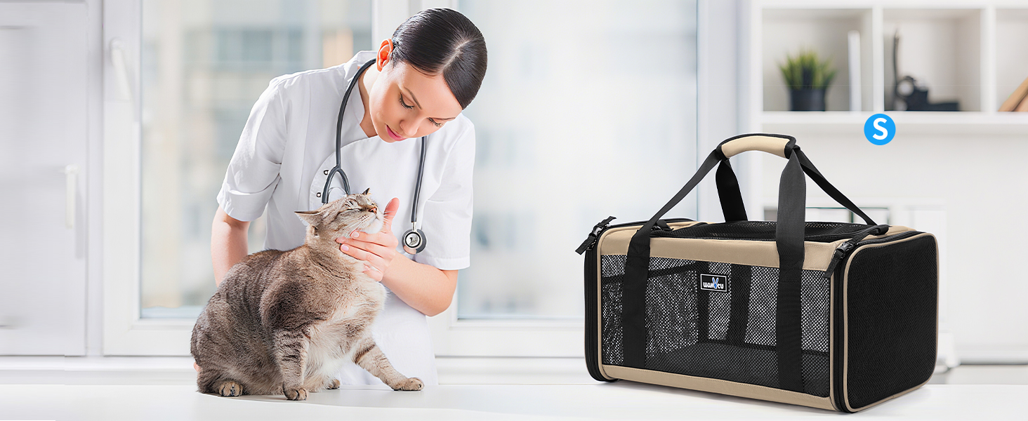 Розширювана переноска для домашніх тварин Wakytu для собак та котів, велика сумка для подорожей з 5 сітчастими вікнами (Коричнева, S)