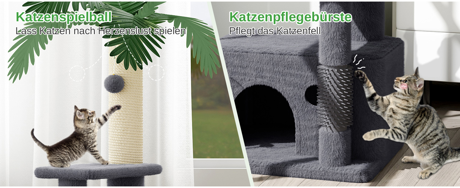 Котячий комплекс Kratzbaum 90 см: кігтеточка, будиночок та іграшки (темно-сірий)