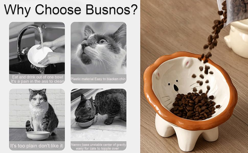 Підвищений годівниця для котів Busnos, керамічний, синій, 14x13x11 см, нахил 15°