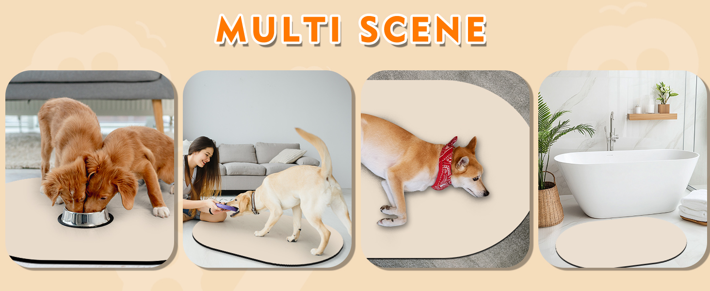 Нековзна підкладка під миску для собак, вбираюча підкладка для собак і котів, 61x40.5 см, для кількох тварин, сумісна з автоматичними годівницями та двома мисками, бежева