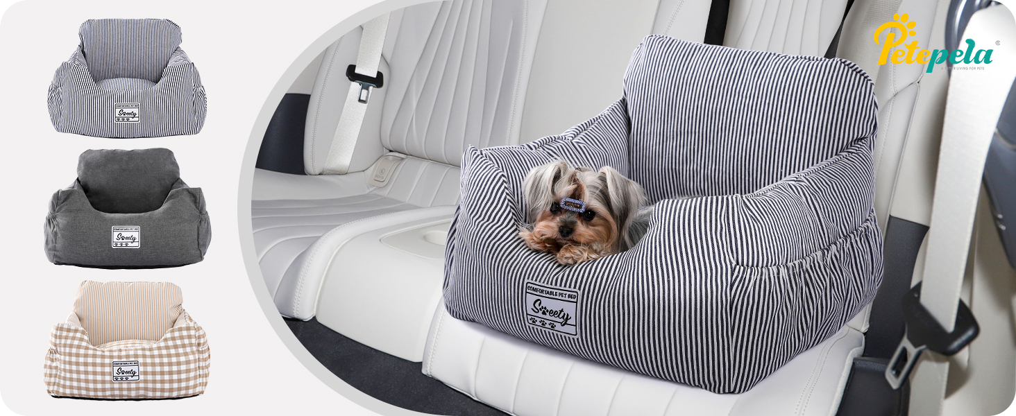 Автокрісло для собак Petpela з безпечним ременем, м'яке, водонепроникне, антиковзаюче - для малих та середніх собак (сірий)