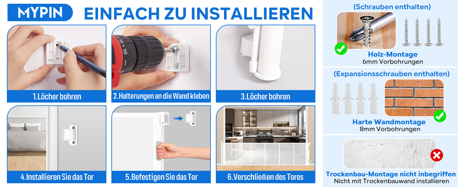 Захисне ворота MYPIN для дверей, висувні, 0-140 см. Захист від собак та дітей. Чорний колір.